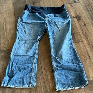 Old Navy Blue Maternity Wide-Leg Jeans with Black Stretch Waistband